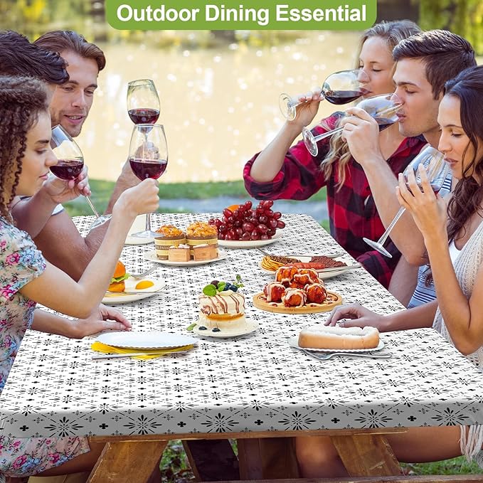 pickyNproud Picnic Table Cover with Bench Covers Portable Table Cloth Built-in Storage Pocket Picnic Table Covers with Elastic Waterproof Camping Essentials for RV Camping