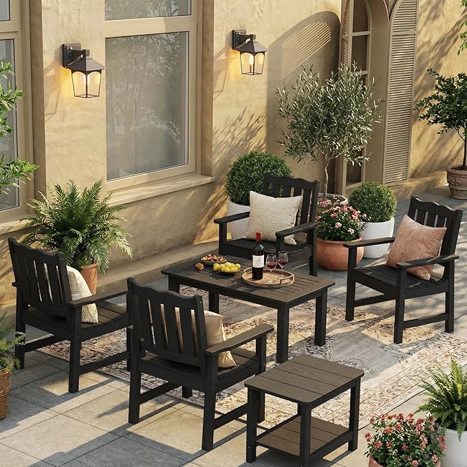 Stoog 3 Piece Patio Bistro Set, All-Weather Garden Chairs Set of 2 with Table, 400 lbs Support Garden Chair, Black