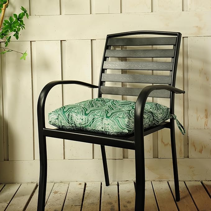 2-Pack Outdoor/Indoor Wicker Patio Seat Cushion Pad with Ties - Dining Chair Cushion, 17" x 17" (Green Lantern)