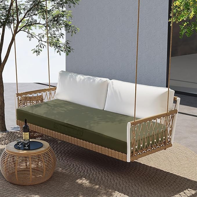 Outdoor Bench Cushion 4 inches Memory Foam Waterproof Patio Furniture Bench Cushion Porch Swing Cushion with Handle and Adjustable Strap, 36 x 18 Inch Sage Green
