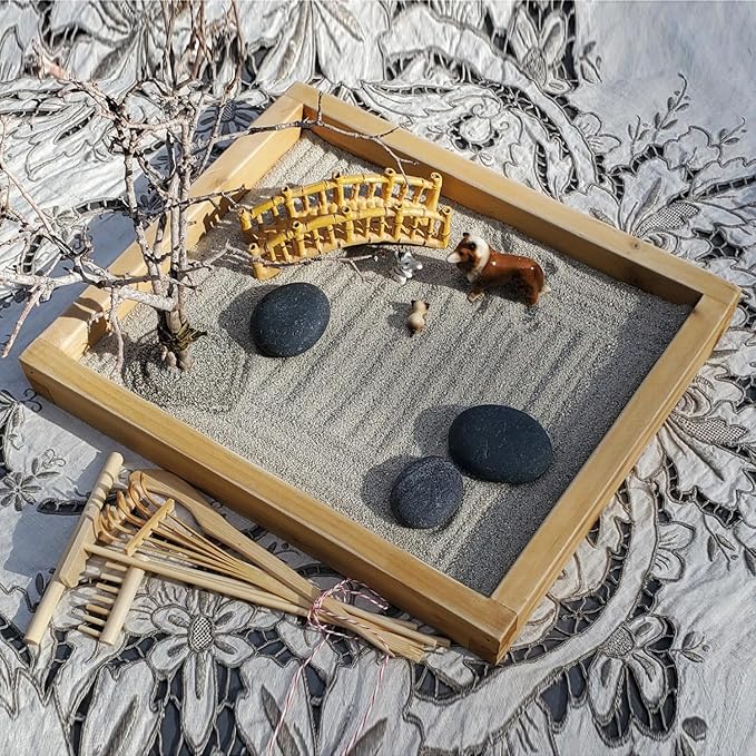 18 PCS DIY Sand Zen Garden Tools, Mini Zen Garden Rake Sets for Serenity and Spiritual Meditation, Tasteful and Elegant Zen Garden Accessories for Home Decor, and Father or Mother's Gift, by GNIEMCKIN