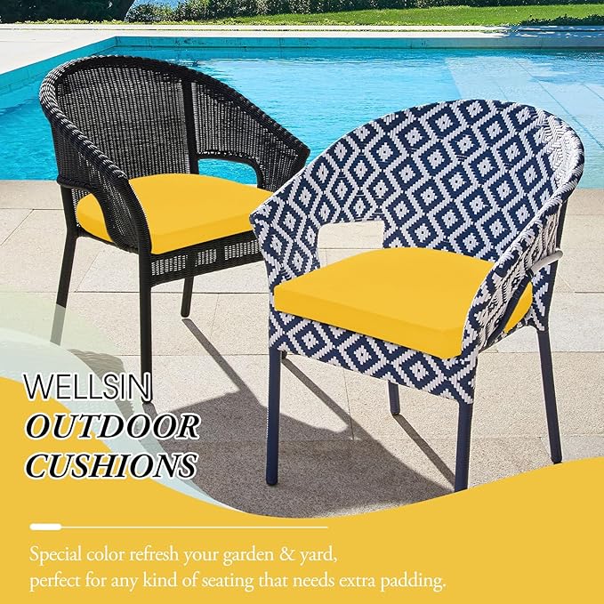 Wellsin Outdoor Chair Cushions for Patio Furniture - Patio Chair Cushions Set of 6 - Water Resistant Round Corner Outdoor Seat Cushions 17"X16"X2", Yellow