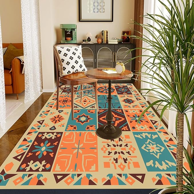 WILDROOTS 5x8 Feet Vintage Patchwork Plastic Outdoor Rug, Stain Resistant Waterproof Reversible Outdoor Patio Rug, Fade Resistant Camping Rug