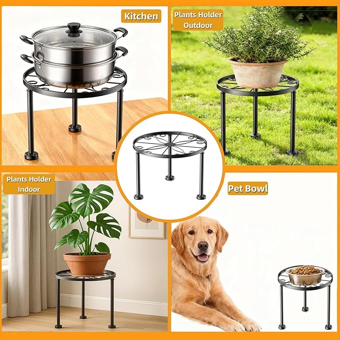 1 Pack Metal Plant Stands, Small Flower Pot Stand for Garden Home, Anti-rust Round Plant holders Display Shelf for Indoor/Outdoor