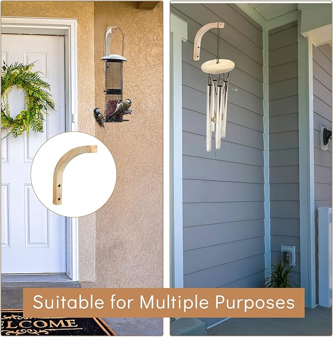 Juexica 4 Pcs Plant Hanger Wooden, 8 Inch Hanging Plant Hooks for Indoors and Outdoor, Wall Mounted Hanging Hook Brackets for Planters Lanterns Wind Chimes and Bird Feeders Patio Decor(Wood Color)