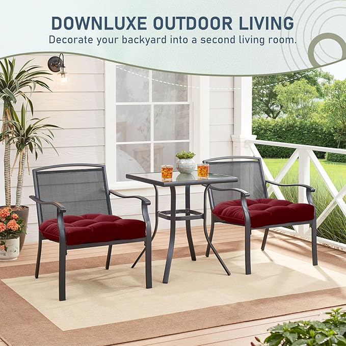 downluxe Outdoor Chair Cushions Set of 2 for Patio Furniture, Waterproof Tufted Overstuffed Patio Furniture Cushions, Thick Outdoor Seat Cushion, 19" X 19" X 5", Burgundy