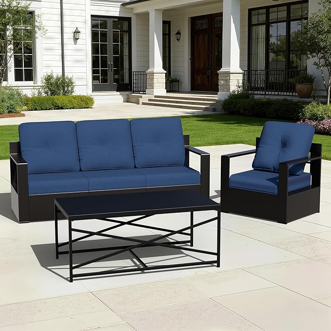 Joyside Outdoor Chair Cushions Set, 22x25/22x24 Inch Patio Furniture Deep Seat Cushions, Water Resistant & Thick Cushion, Outdoor Replacement Cushions for Seat and Sofa