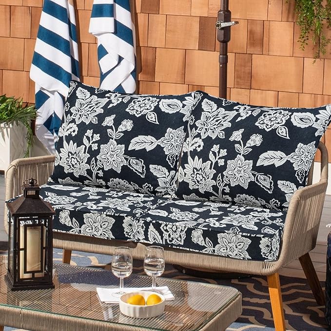 PLTCAT Floral Print Outdoor Cushions, Waterproof Patio Furniture Cushion Set with Removable Cover (Print, 24" x 24" + 24" x 20")
