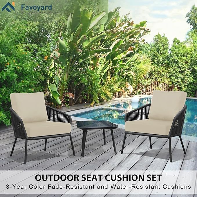 Favoyard Deep Seat Patio Cushions 24 × 24 inch Rainproof & Fadeness Furniture Cushion Set for Outdoor Chair Couch with Polyester-Linen Fabric & Removable Cover, Hidden Zipper and Adjustment Staps