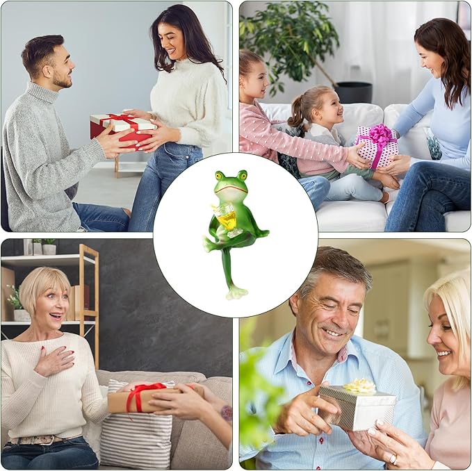 Funny Drinking Frog Planter Decor, Miniature Resin Climbing Frog Figurines Flower Hugger Outdoor Statue Cute Animal Figure Pot Ornament Gifts for Yard Lawn Garden Balcony Patio Fish Tank Decoration
