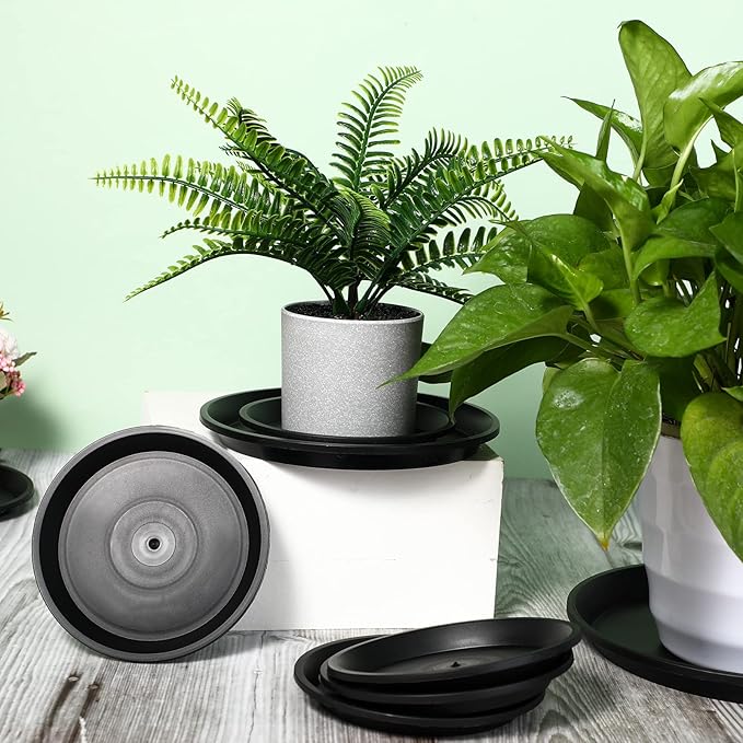 16 Pack Plastic Plant Saucer Black Pot Saucers Round Water Tray Thick Drip Trays for Potted Flower Pan Plant Drainage for Indoor Outdoor Garden, 4 Inch, 6 Inch, 8 Inch, 10 Inch
