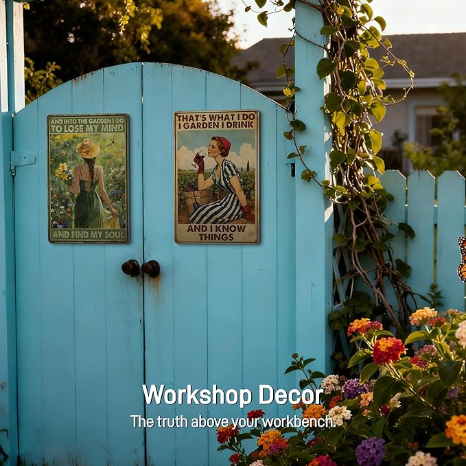 Garden Signs Funny Garden Decor for Outside - Gardening Gifts for Women Gardeners Plant Lovers - And Into the Garden I Go Metal Signs Vintage 12x8 Inch