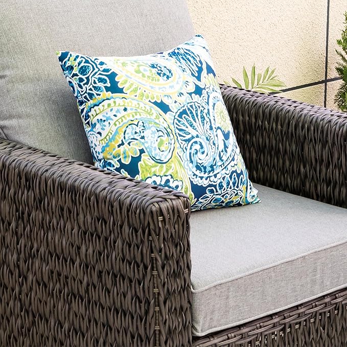 JMGBird Water-Resistant Outdoor Pillows Set of 2, 18x18 inch Durable Green Paisley Pattern Throw Pillows with Inserts for Patio Furniture