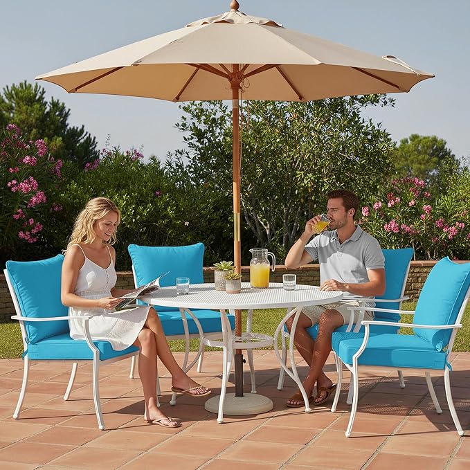 Outdoor Chair Cushions, Waterproof Backrest and Seat Cushion Set for Patio Furniture, Outdoor Replacement Cushions with Removable Cover, 19 x 19 Inch, Teal, 1 Set