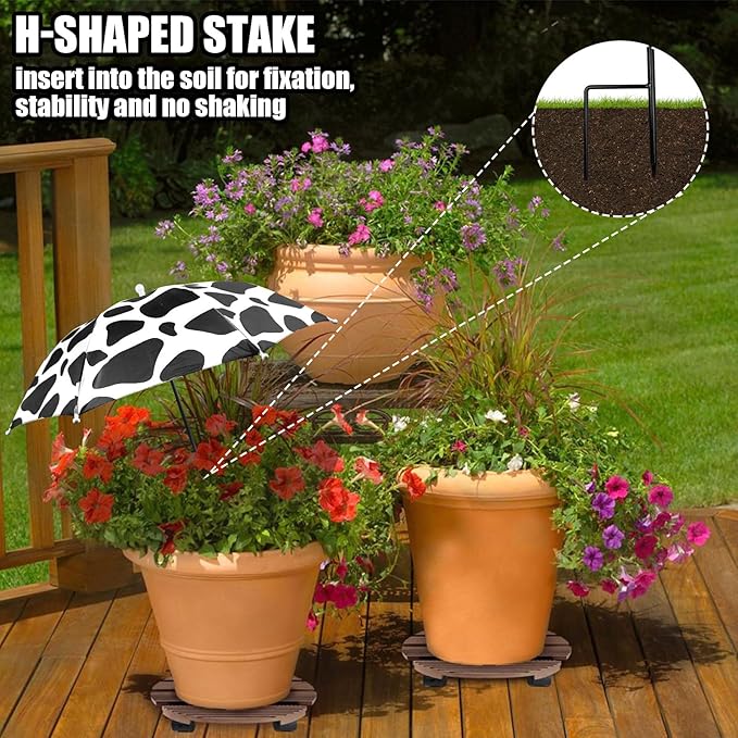 Black White cow print 23.6 Inch Plant Umbrellas for Outdoor Plants,Garden Umbrella Shade for Potted Plants and Garden Beds,Sun Shade Covers, Sun Protection Cloth for Potted Plants Garden Beds