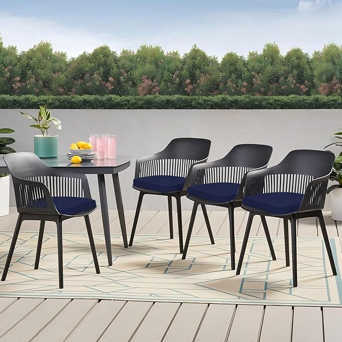 Outdoor Chair Cushions Set of 4, 17 x 16 Inch Patio Chair Cushions for Outdoor Furniture, Water Resistant, Non-Slip Ties (Navy Blue)
