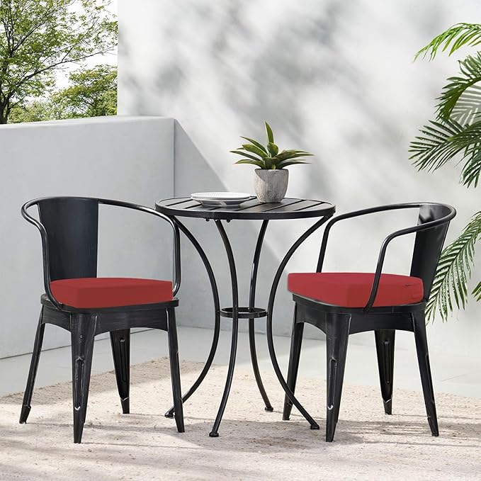 Topotdor Outdoor Chair Cushions Set of 2, 19"x19"x3" Waterproof Patio Chair Cushions for Outdoor Furniture, Round Corner Outdoor Seat Cushions Color Fastness Chair Pads with Ties, Bright Red