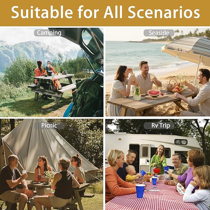 Fitted Picnic Table Cover with Chair Covers Elastic Water Resistant Camping Tablecloth for 6 Foot Rectangle Tables Garden Patio Outdoor Organization Road Trip Hiking Motorhome Essential Gift
