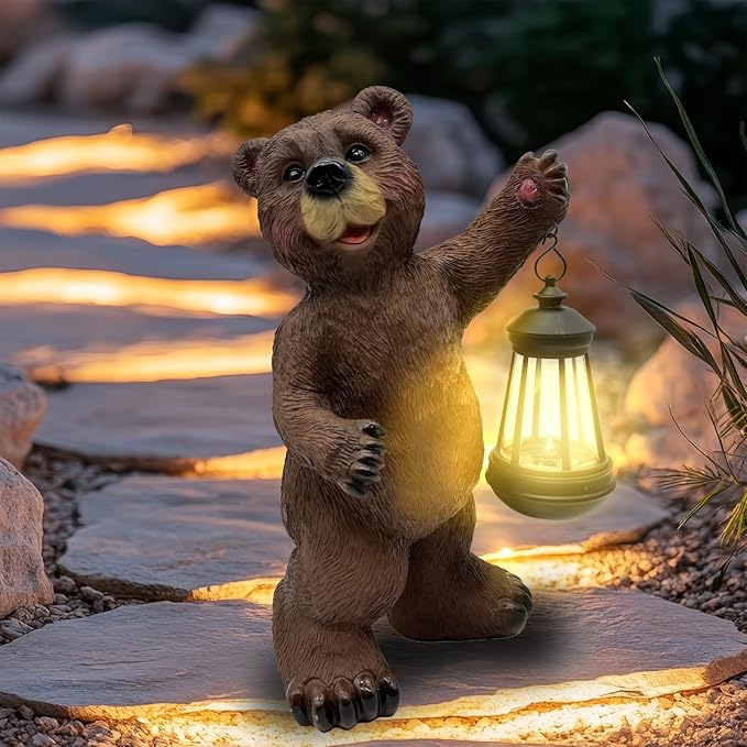 Solar Lantern Garden Statues Decor, 14" Large Outdoor Bear Figurine Lights for Yard Patio Decoration - Unique Christmas Housewarming Gift for Grandma Wowen Mom