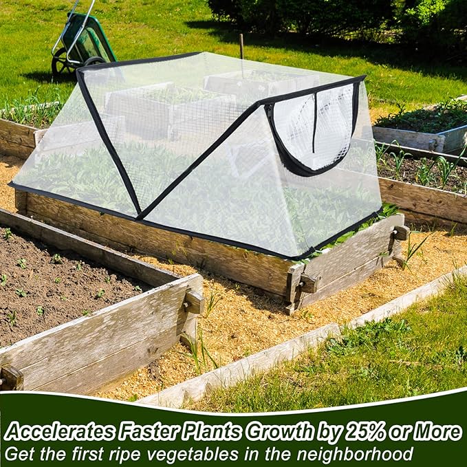 Garden Row Accelerator Plants Cover, Foldable Raised Garden Bed Cover with Zipper Door Waterproof Small Greenhouse Plant Cage Guard Protector for Vegetable Flower Fruits from Animals,31×13×14In