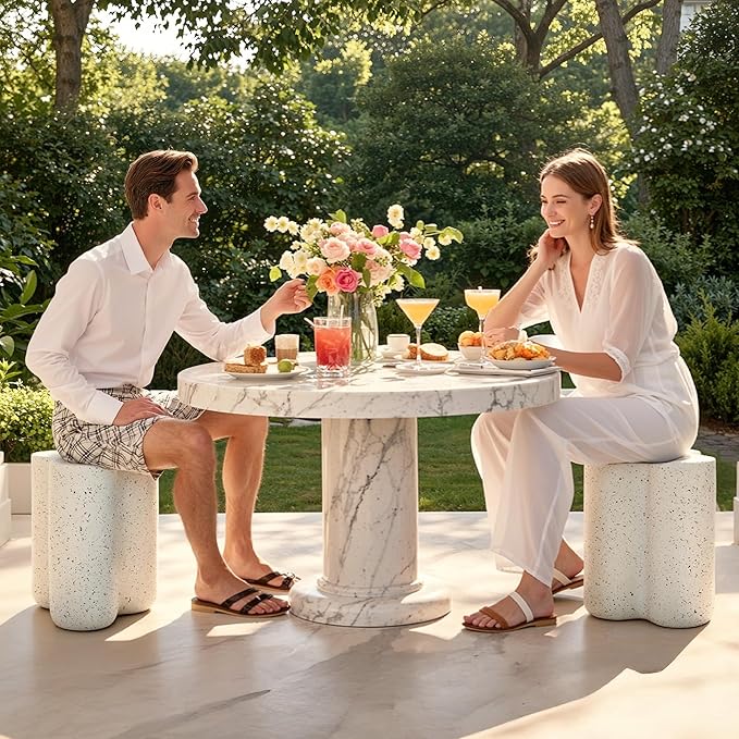 18β Side Table, Modern Outdoor Accent Table with Painted Faux Terrazzo-Look, Durable Lightweight Coffee Table Art Decor, Outside Garden Stool with Weatherproof MGO for Indoor Porch Garden