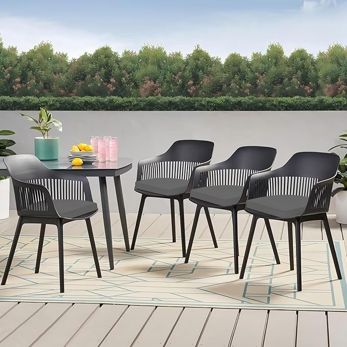 Outdoor Chair Cushion Set of 4, 17 x 16 Inch Patio Chair Cushions for Outdoor Furniture, Water Resistant Outdoor Patio Chair Cushions with Non-Slip Ties(Dark Gray)
