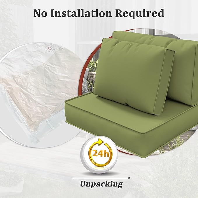 14-Piece Outdoor Cushions for Patio Furniture Thick Outdoor Chair Cushions 5" Foam High-Density Water-Resistant Deep Seat Cushion for 6-Seat Sectional Sets Liner&Cover Light Green