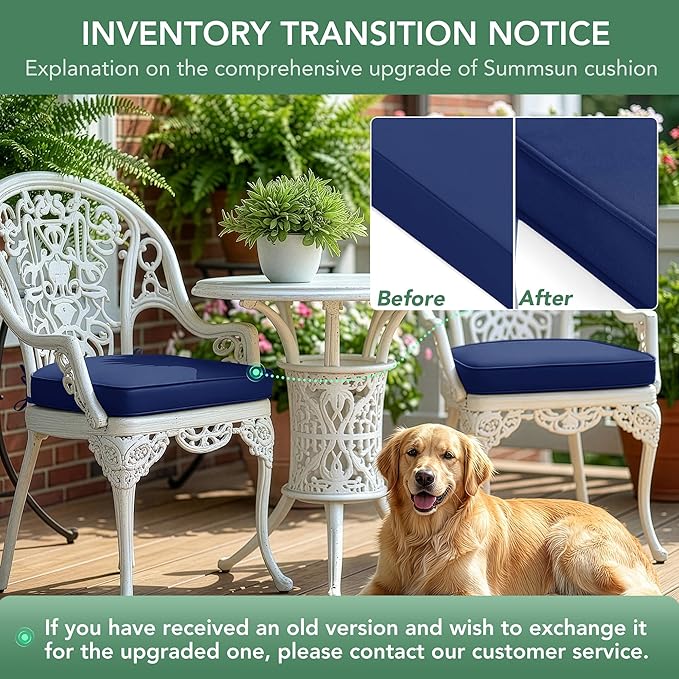 Outdoor Chair Cushions Set of 4: Waterproof & Fade Resistant Patio Furniture Cushions - 19 x 19 x 2 Inch Non Slip Round Corner Seat Cushion Pads with Removable Cover for Garden Yard Lawn, Navy Blue