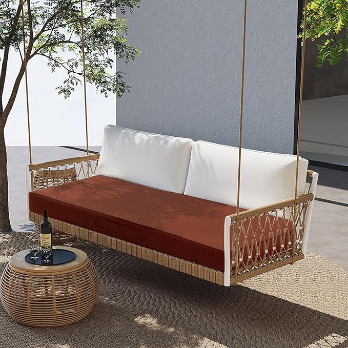 Outdoor Bench Cushion 4 inches Memory Foam Waterproof Patio Furniture Bench Cushion Porch Swing Cushion with Handle and Adjustable Strap, 42 x 18 Inch Terracotta
