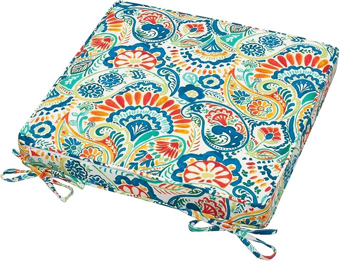 Magpie Fabrics Square Corner Seat Cushion, 18" x 18" x 2.5", 2 Pack, Indoor/Outdoor Waterproof Weather Resistant Universal Chair Pads for Patio Garden Dining - Paisley Multi