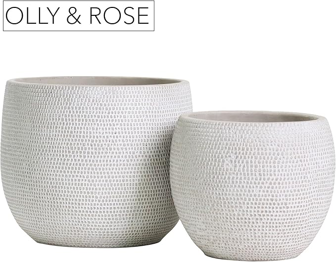 Olly & Rose Barcelona Ceramic Plant Pot Set 2 - White Flower Pots - Indoor & Outdoor Planters (White)