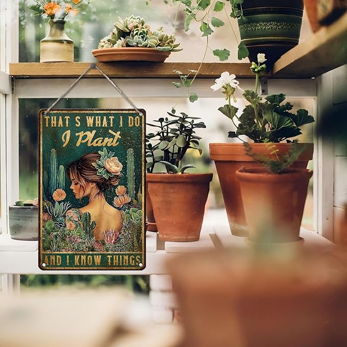 PEACHGARDEN Greenhouse Decor Garden Signs for Outside Metal That's What I Do I Plant Vintage Tin Sign Outdoor Garden Decor for Greenhouse Patio Yard 8x12inch