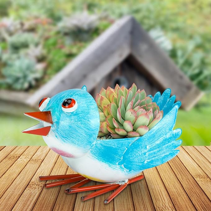 Metal Cute Bird Planter,Fun Garden Flower Succulent Pot Indoor Outdoor Decor .Unique Animal Planter Flower Pots Gift Ideas for Mother and Teacher