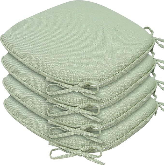 SleepMan Outdoor 17"x16" Chair Cushions with Ties Set of 4, Water Resistant All Weather U-Shape Seat Pads for Patio Garden Furniture Indoor Fade Resistant Patio Cushions (Light Green)