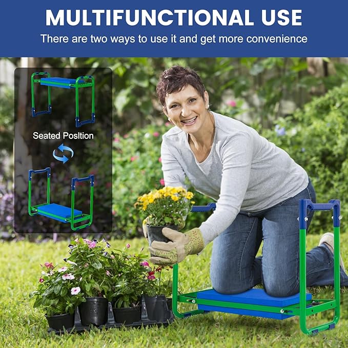 Garden Kneeler and Seat Heavy Duty, Gardening Stool - 2025 Upgraded Thicker EVA Seats Stable Wear-Resistant Prevent Knee and Back Pain, one Large Tool Bag, 400LB