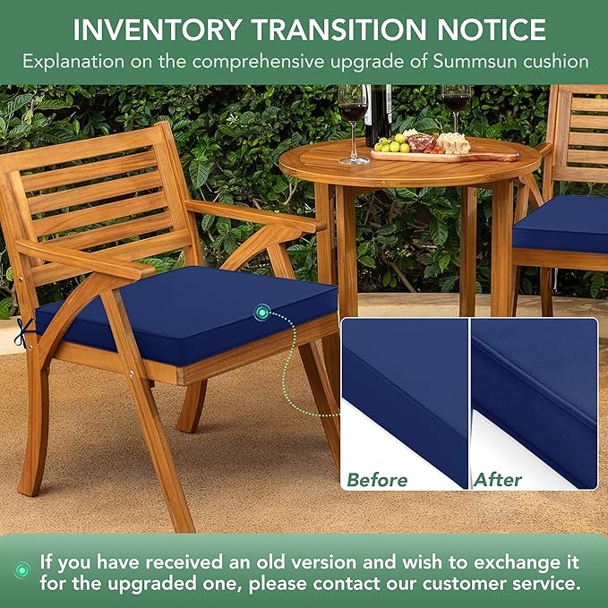 Outdoor Chair Cushions Set of 4: Waterproof & Fade Resistant Deep Seat Cushion for Patio Furniture - 24 x 24 x 3 Inch Chair Pads with Ties and Hidden Zipper - Patio Chair Cushion Replacement, Navy