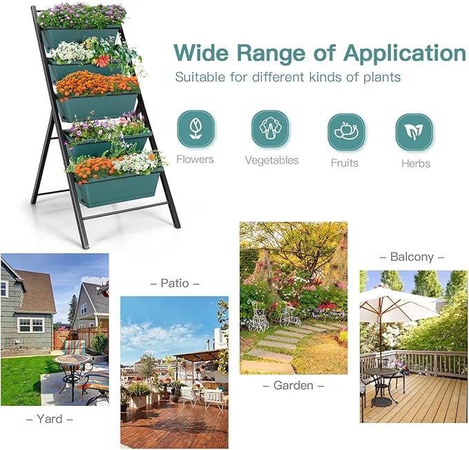 S AFSTAR 5-Tier Vertical Garden Planter, 5-Layer Raised Garden Bed with 5 Detachable Planter Boxes & Metal Frame, Indoor Outdoor Elevated Planting Containers for Flower Vegetables Fruit Herbs