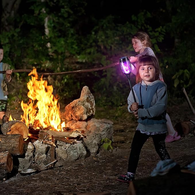 Toodour Solar Torch Flame Lights, 12 Pack Solar Lights Outdoor with Flickering Flame, Waterproof Patio Light Landscape Decoration Lighting for Garden, Lawn, Yard, Outdoor Decorations - Purple