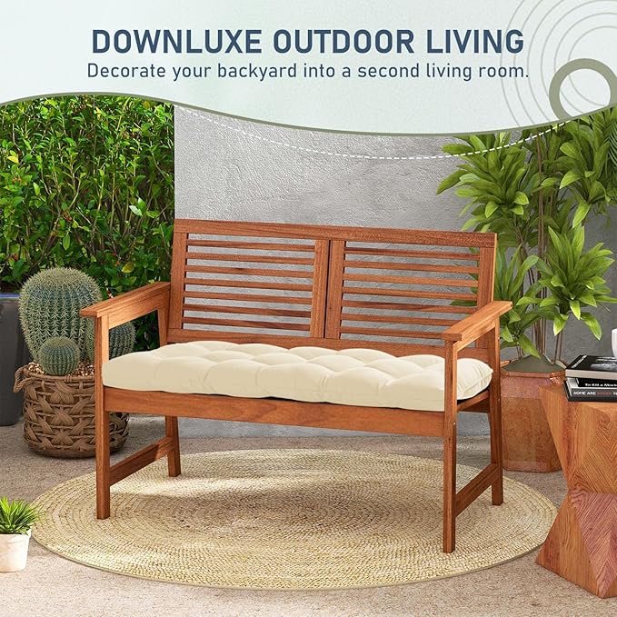 downluxe Outdoor Bench Cushion for Patio Furniture, Waterproof Tufted Overstuffed Porch Swing Cushions, Thick Outdoor Loveseat Cushions, 44" X 19" X 5", Beige, Set of 1