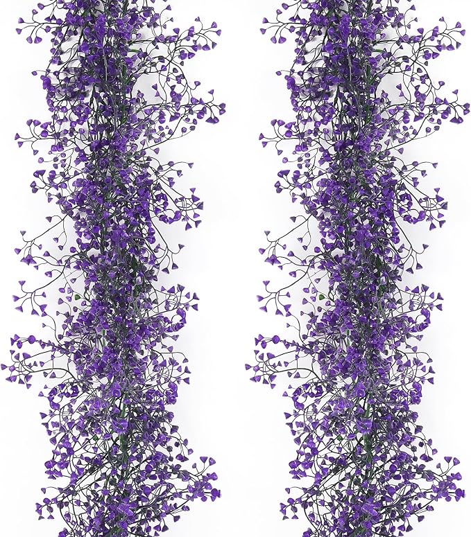 RECUTMS Artificial Hanging Vines Garland Fake Plant Greenery Faux Ferns Leaves Ivy Garland 2Pcs 5.6Ft for Spring Home Indoor Outdoor Wedding Table Centerpiece Party Valentine's Day Decor(Purple)