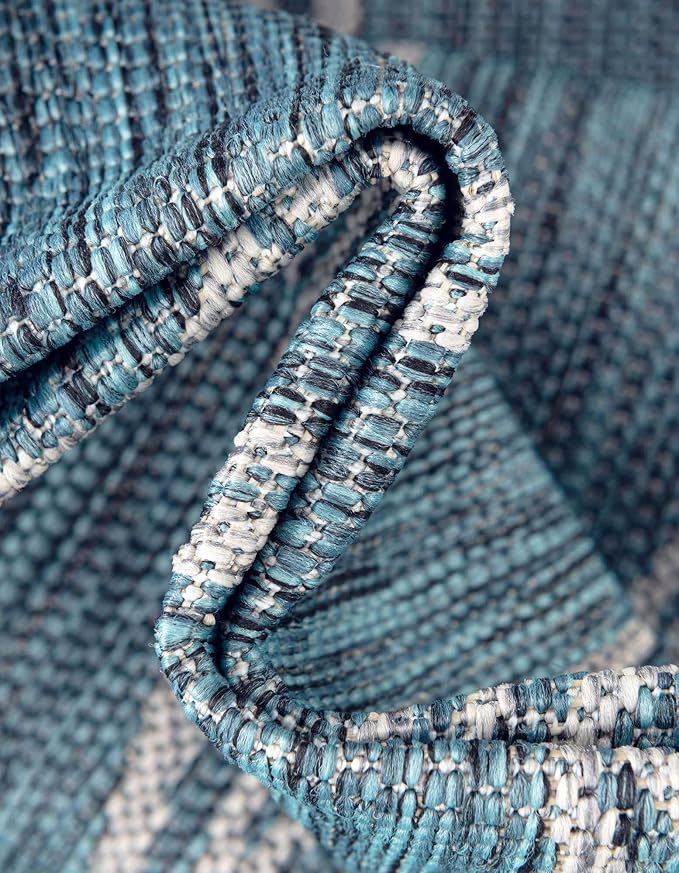 Unique Loom Outdoor Botanical Collection Area Rug - Leaf (13' Square, Teal/ Ivory)