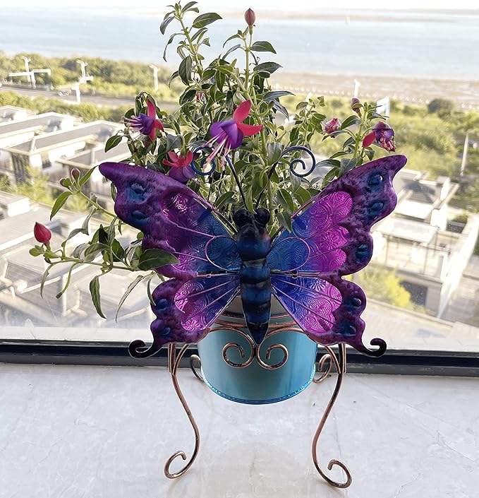 Teaeeno Butterfly Decor Flower Pot,Outdoor Flower Planters,Animal Succulent Flower Pot,Metal Flower Pots,Decorative Fun Planter for Cactus and Air Plants for Indoor/Outdoor Use,Perfect Gardening Gifts
