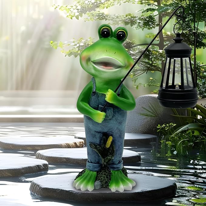 Solar Lantern Garden Statues Decor, 10" Large Outdoor Frog Figurine Lights for Yard Patio Decoration - Unique Christmas Housewarming Gift for Grandma Wowen Mom