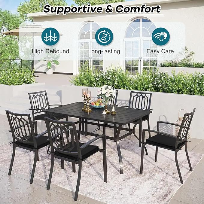 Basic Beyond Outdoor Chair Cushions Set of 6, Square Corner Outdoor Cushions for Patio Furniture, Water Resistant Patio Chair Cushions with 2 Ties, 18.5x16x3, Black