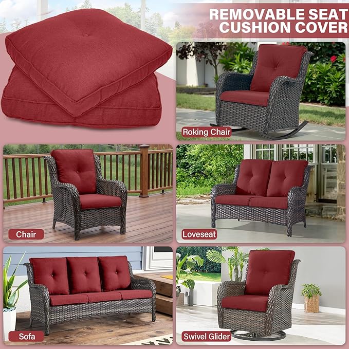 Outdoor Chair Cushions 7 Sets - 22 * 24" Patio Furniture Cushions with Removable Cover, 28D High Density Sponge Filling Outdoor Patio Cushions for Chairs, Rocker, Sofa and Loveseat - Red
