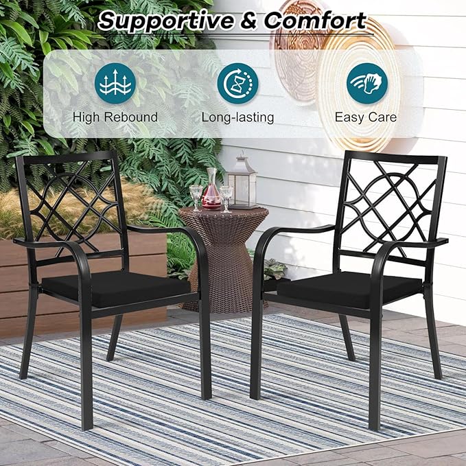 Basic Beyond Outdoor Chair Cushions Set of 2, Square Corner Outdoor Cushions for Patio Furniture, Water Resistant Patio Chair Cushions with 2 Ties, 18.5x16x3, Black