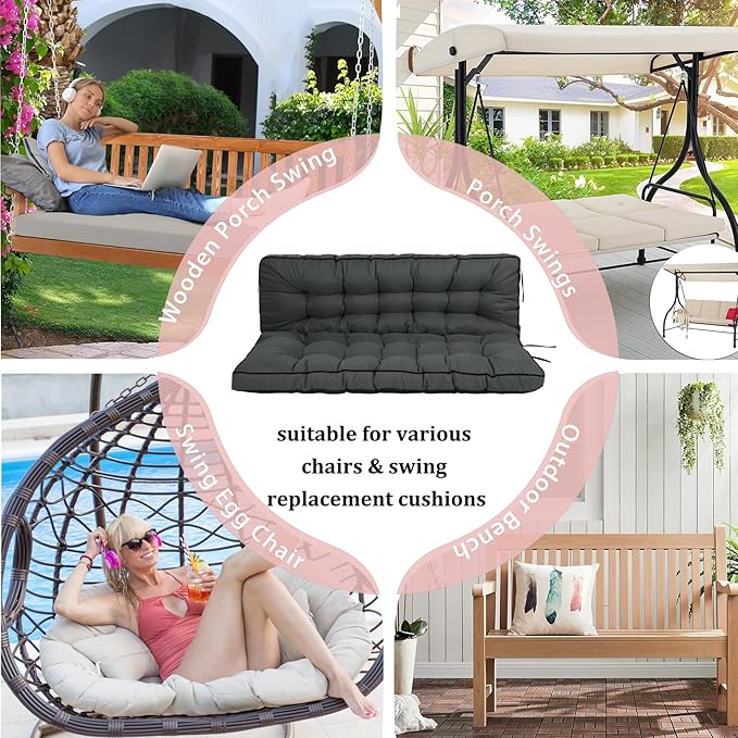 2-3 Seat Swing Replacement Cushion, Outdoor Bench Cushions with Backrest Thicken 4", Patio Furniture Garden Porch Loveseat Glider Pad Anti-Fading Waterproof (Dark Grey, 40x63in-thicken)