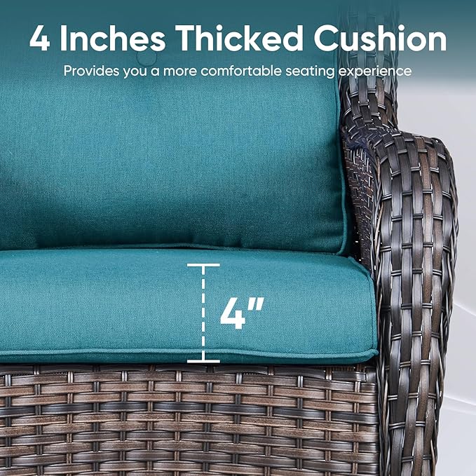 8-Piece Outdoor Patio Cushion Set - Fade & Water Resistant with Removable Olefin Cover, 22x24x4 Inch Memory Foam Cushions for Wicker Sectional Sofa – Peacock Green/Buckle