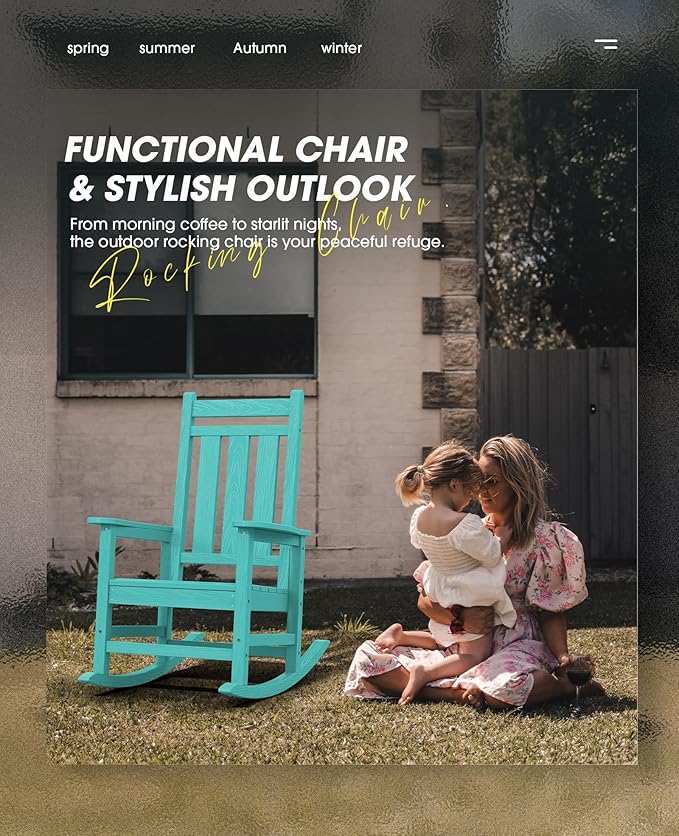 KINGYES Outdoor Rocking Chair Set of 6, All-Weather Patio Rocking Chairs for Porch, HDPE Rocking Outdoor Chairs with High Back for Adult, Heavy Duty Outdoor Patio Rockers for Garden, Lawn, Aruba