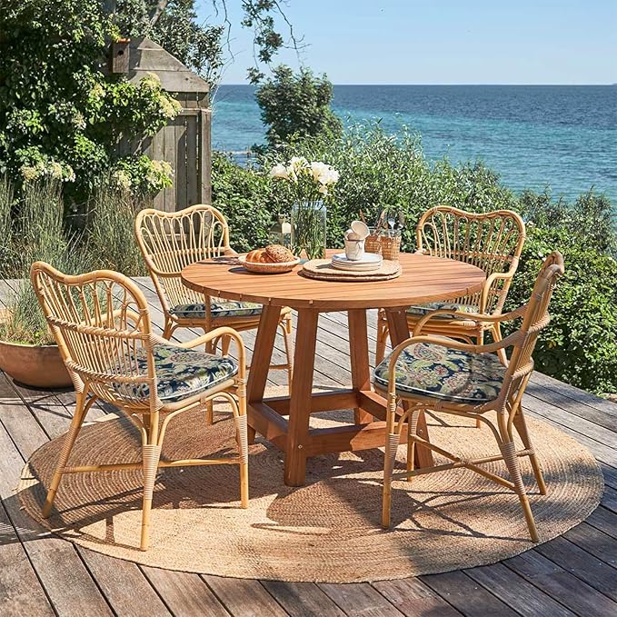 Outdoor 16"x17" Chair Pads Set of 4, Water Resistant Patio Chair Cushions with Ties, Seat Cushions for Home Garden Furniture Decoration, Paisley Sapphire Blue